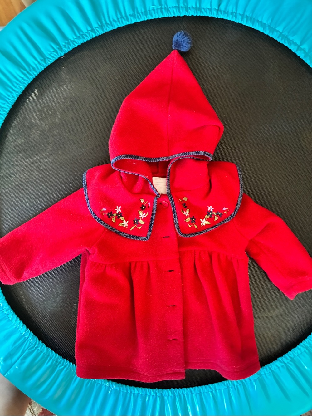 Girls' Red Hooded Embroidered Coat